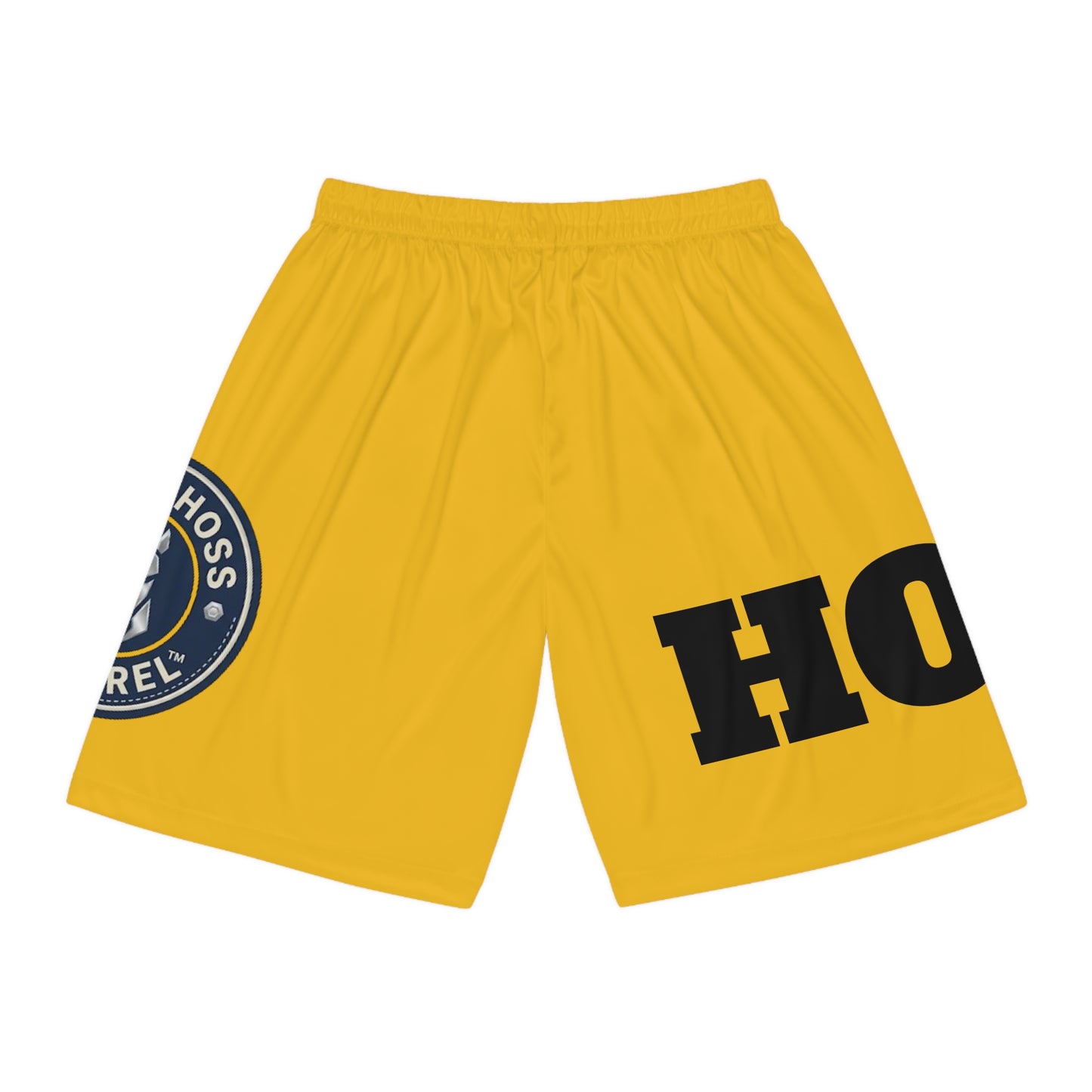 Basketball Shorts — Bold Yellow 'HOSS' All-Over Print Athletic Shorts