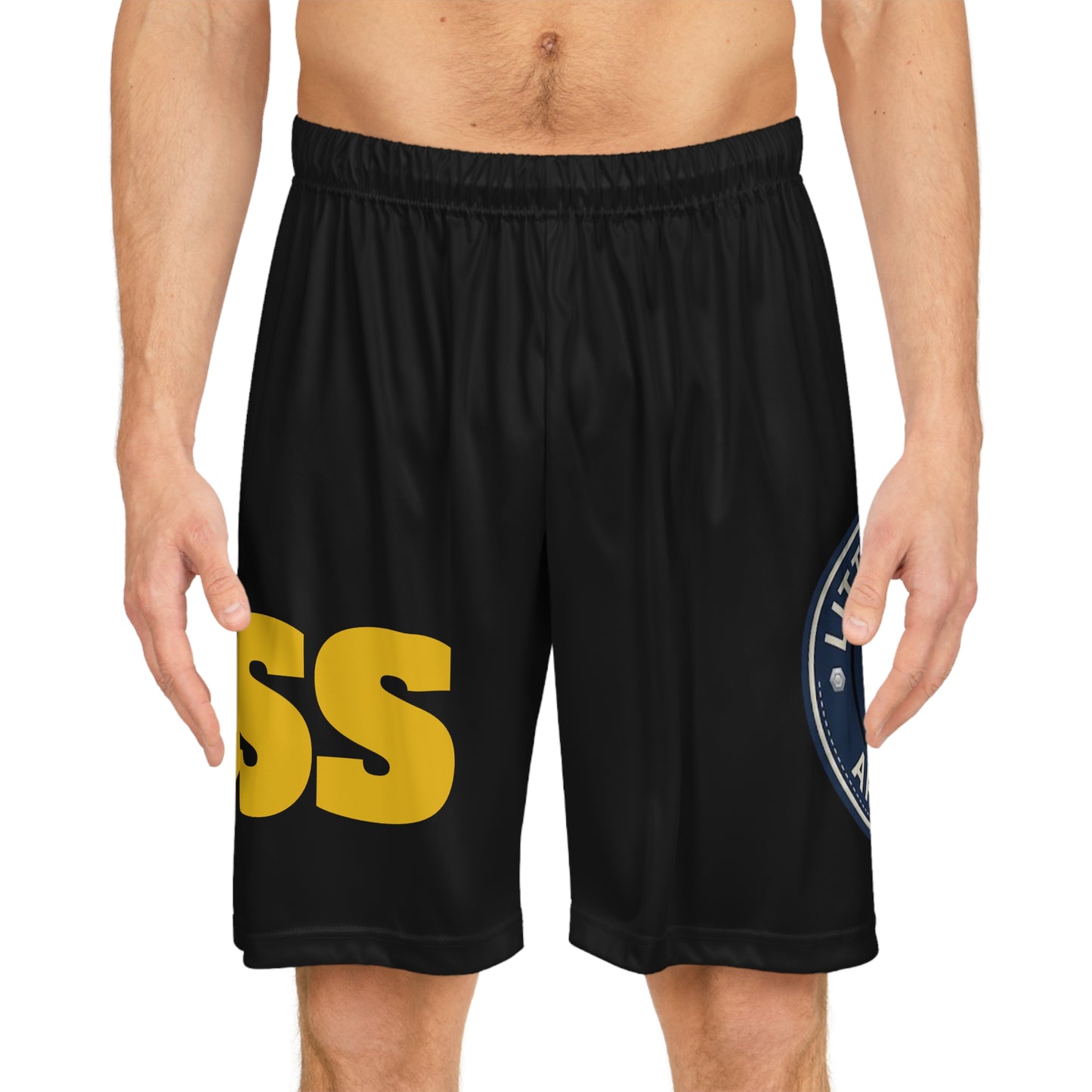 Copy of Basketball Shorts — Bold Yellow 'HOSS' All-Over Print Athletic Shorts